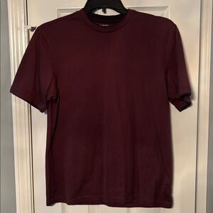 Van Heusen Dark Red & Thin Black Striped Crew Neck Short Sleeve Pullover Shirt